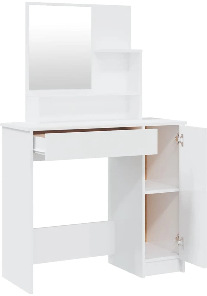 Kosmetinio staliuko komplektas, baltas, 86,5x35x136cm, blizgus