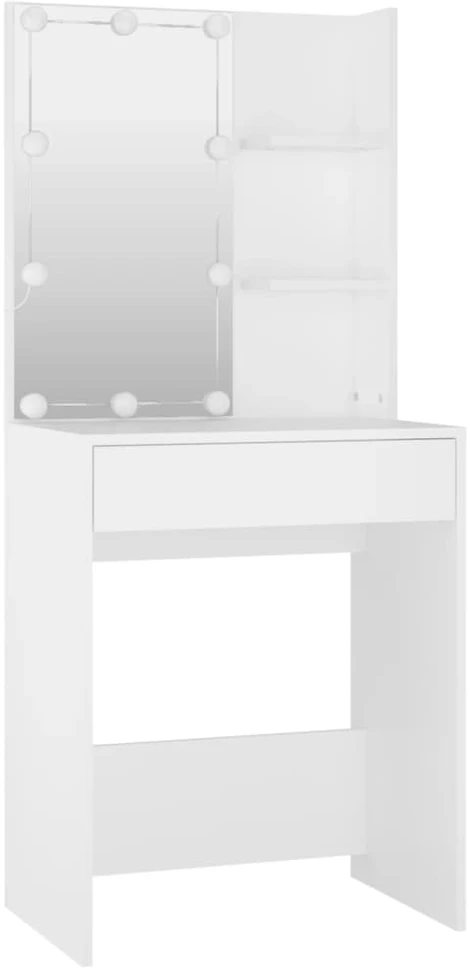 Kosmetinio staliuko komplektas su LED, baltas, apdirbta mediena