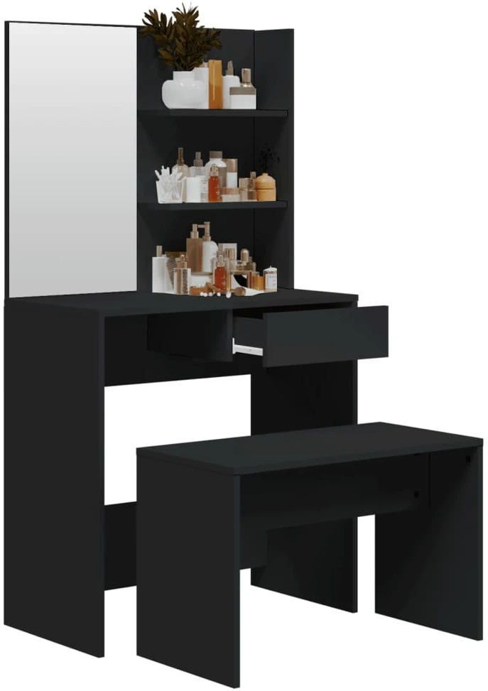 Kosmetinio staliuko rinkinys, juodos spalvos, 74,5x40x141cm