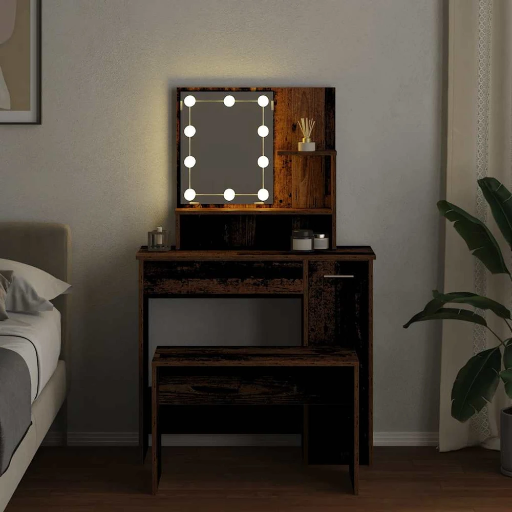 Kosmetinio staliuko su LED, sendintos medienos apdirbta mediena