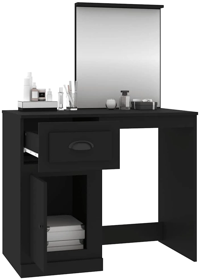 Kosmetinis staliukas, juodas, 90x50x132,5cm, apdirbta mediena