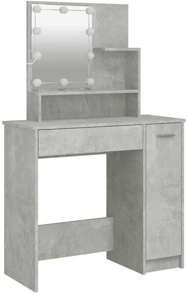 Kosmetinis staliukas su LED apšvietimu, pilkas, 86,5x35x136cm