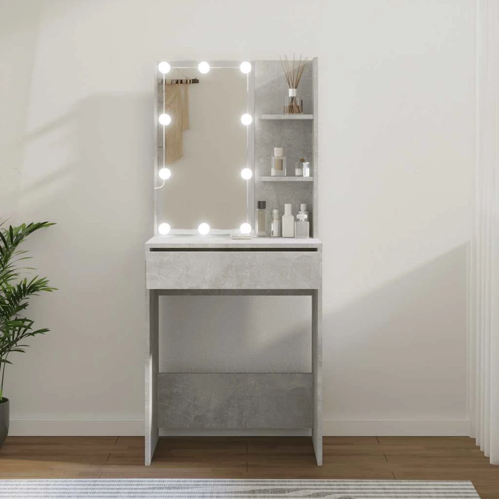Kosmetinis staliukas su LED apšvietimu, pilkas, 60x40x140cm