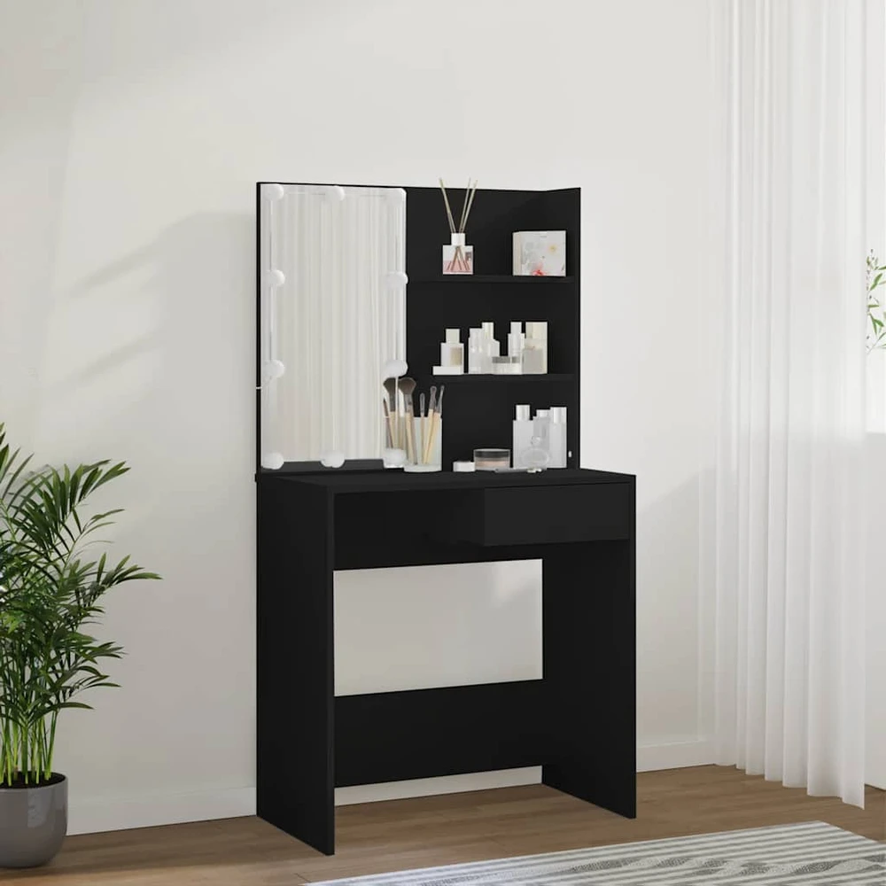 Kosmetinis staliukas su LED apšvietimu, juodas, 74,5x40x141cm