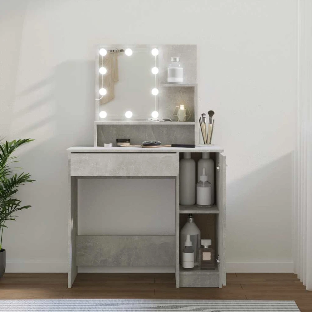 Kosmetinis staliukas su LED apšvietimu, pilkas, 86,5x35x136cm