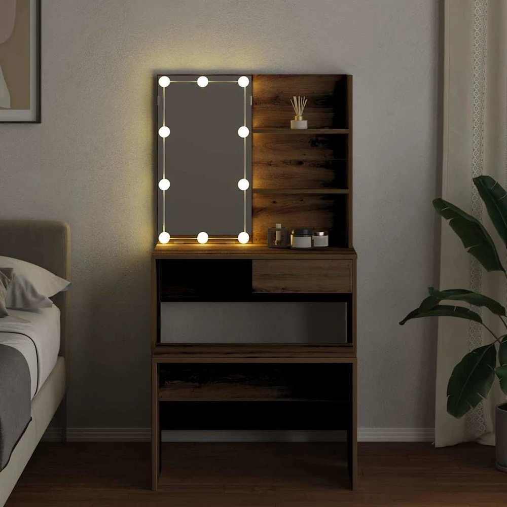 Kosmetinis staliukas su LED, artisano ąžuolo, apdirbta mediena