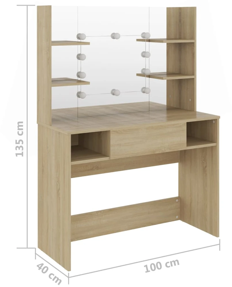 Kosmetinis staliukas su LED, ąžuolo spalvos, 100x40x135cm, MDF
