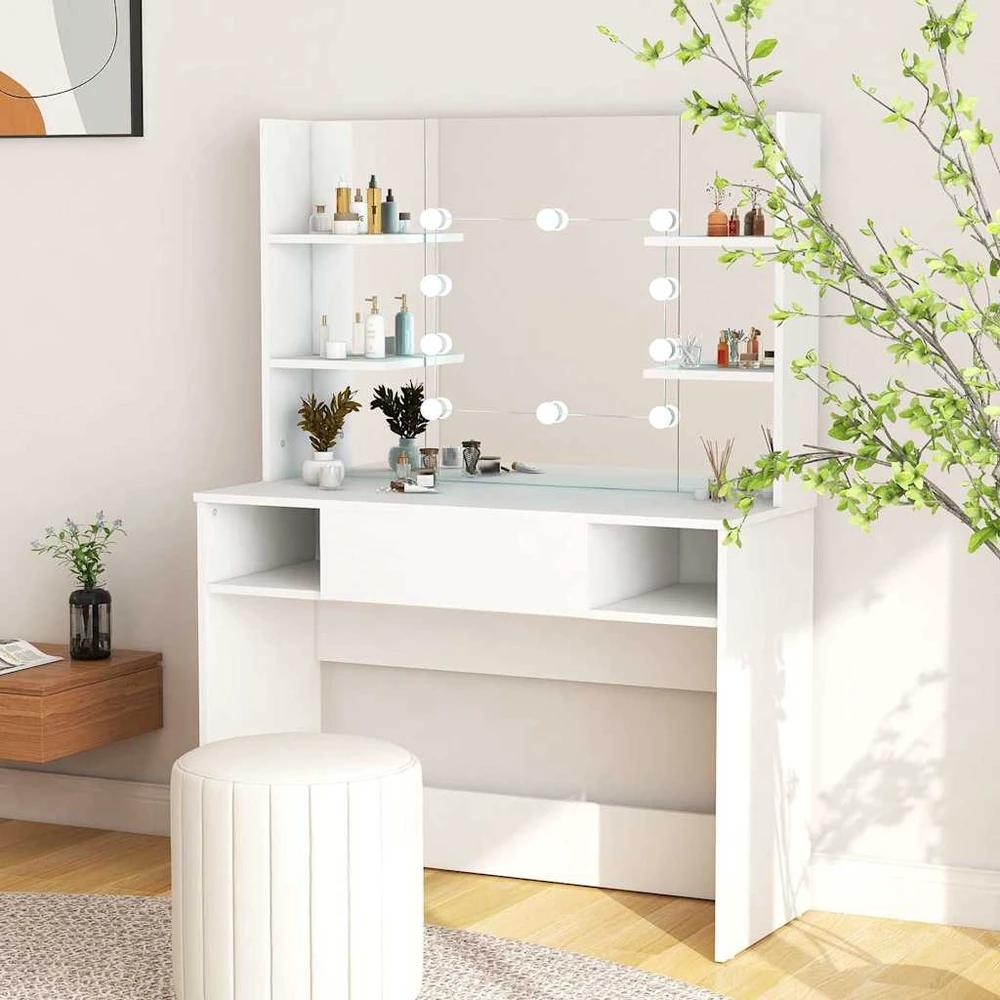 Kosmetinis staliukas su LED, baltas, 100x40x135cm, MDF