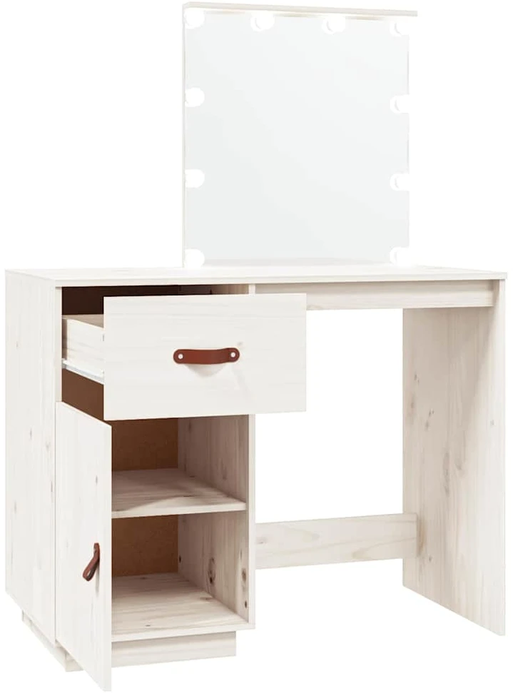 Kosmetinis staliukas su LED, baltas, 95x50x133,5cm, pušis
