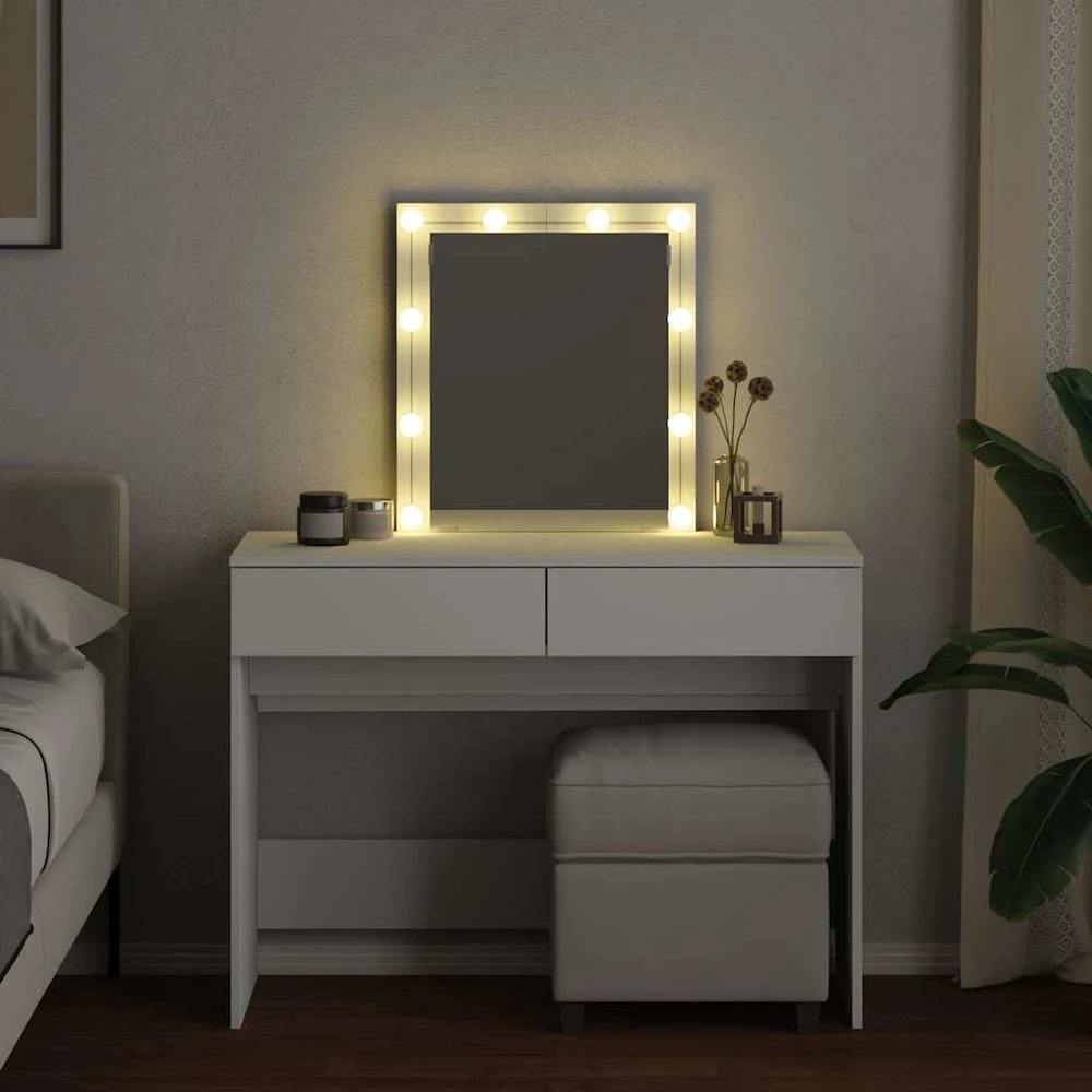 Kosmetinis staliukas su LED, baltos spalvos, 100x40x130cm