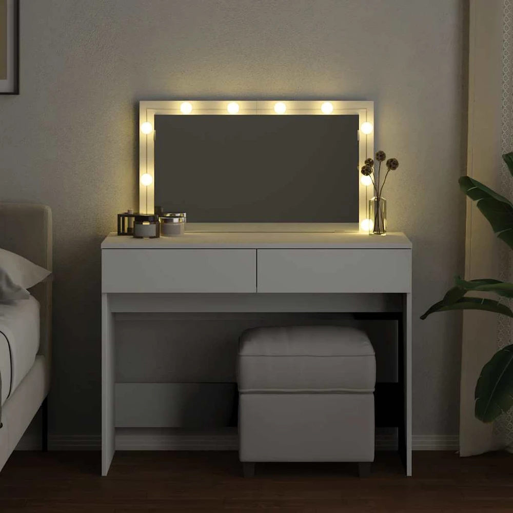 Kosmetinis staliukas su LED, baltos spalvos, 100x40x120cm