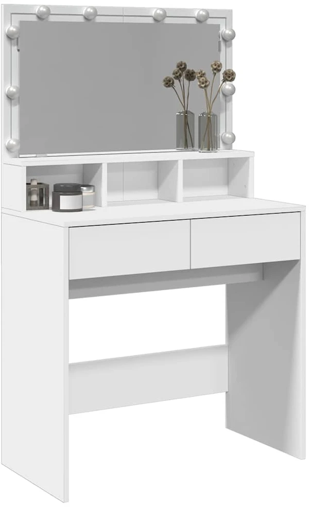 Kosmetinis staliukas su LED, baltos spalvos, 80x41x134,5cm