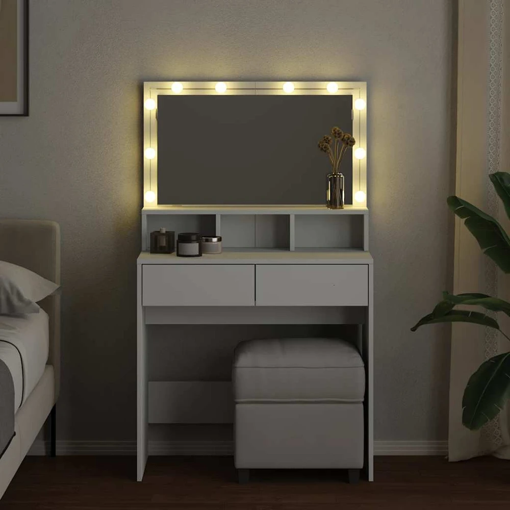 Kosmetinis staliukas su LED, baltos spalvos, 80x41x134,5cm