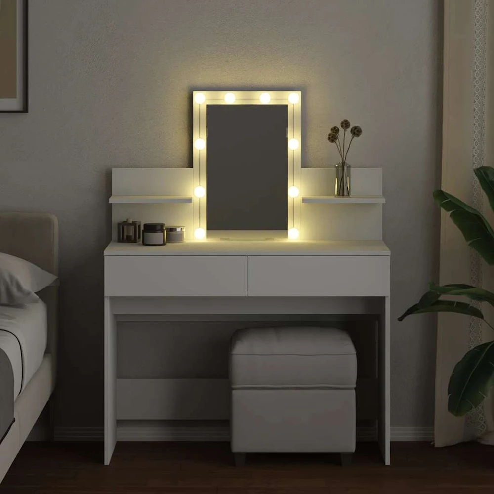 Kosmetinis staliukas su LED, baltos spalvos, 100x40x130cm