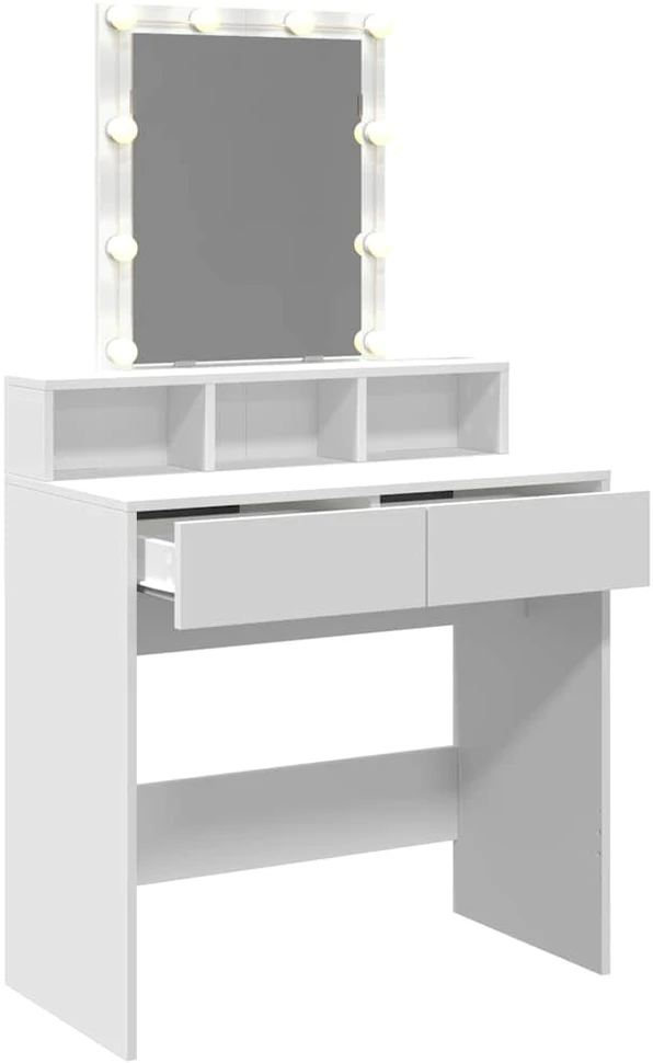 Kosmetinis staliukas su LED, baltos spalvos, 80x41x144,5cm