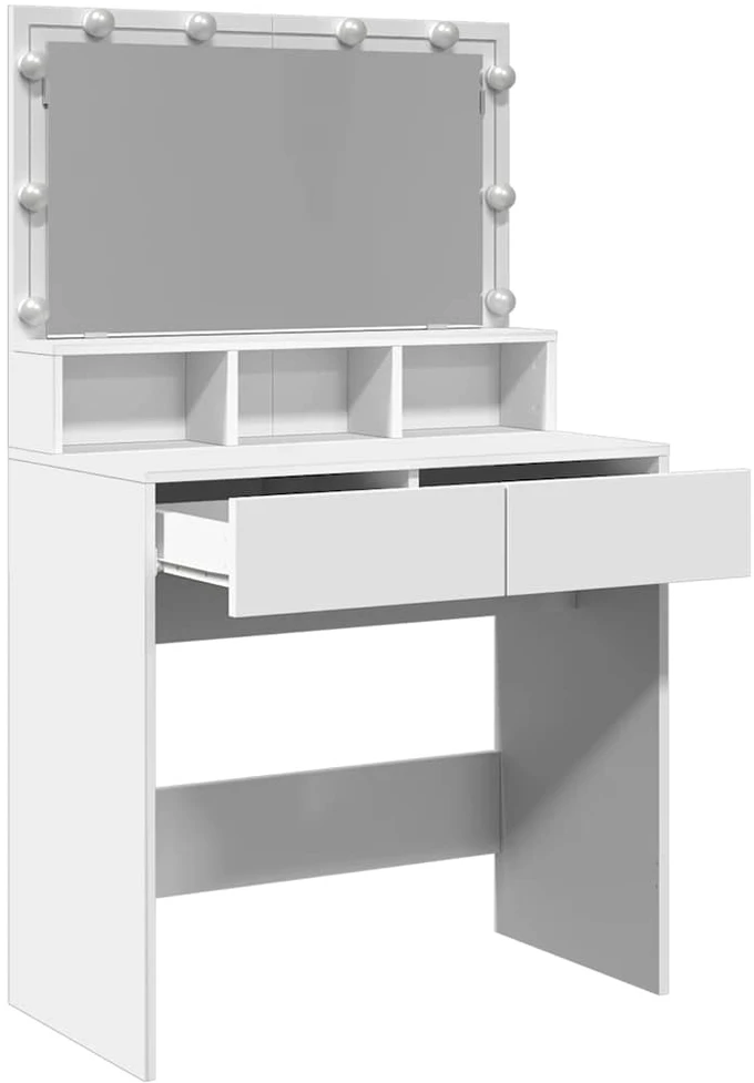 Kosmetinis staliukas su LED, baltos spalvos, 80x41x134,5cm
