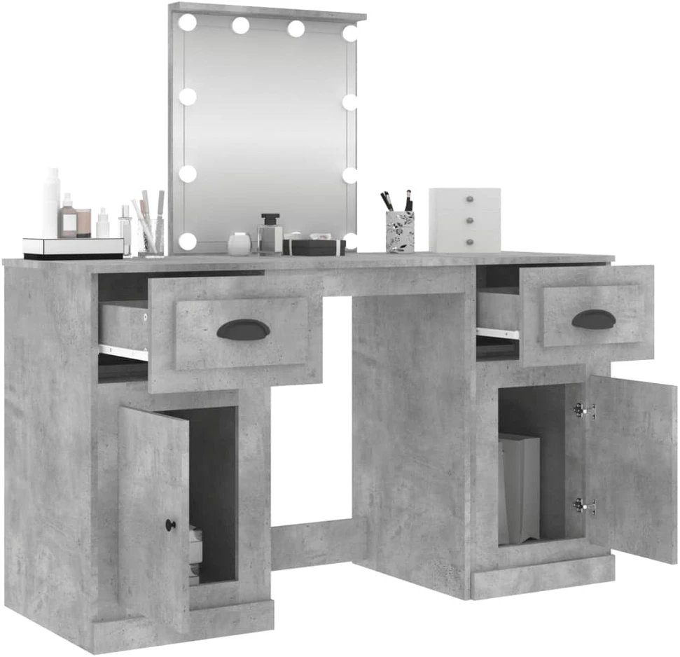 Kosmetinis staliukas su LED, betono pilkas, 130x50x132,5cm