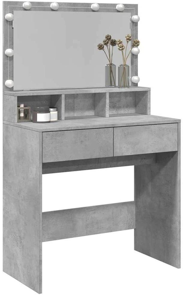 Kosmetinis staliukas su LED, betono pilkas, 80x41x134,5cm