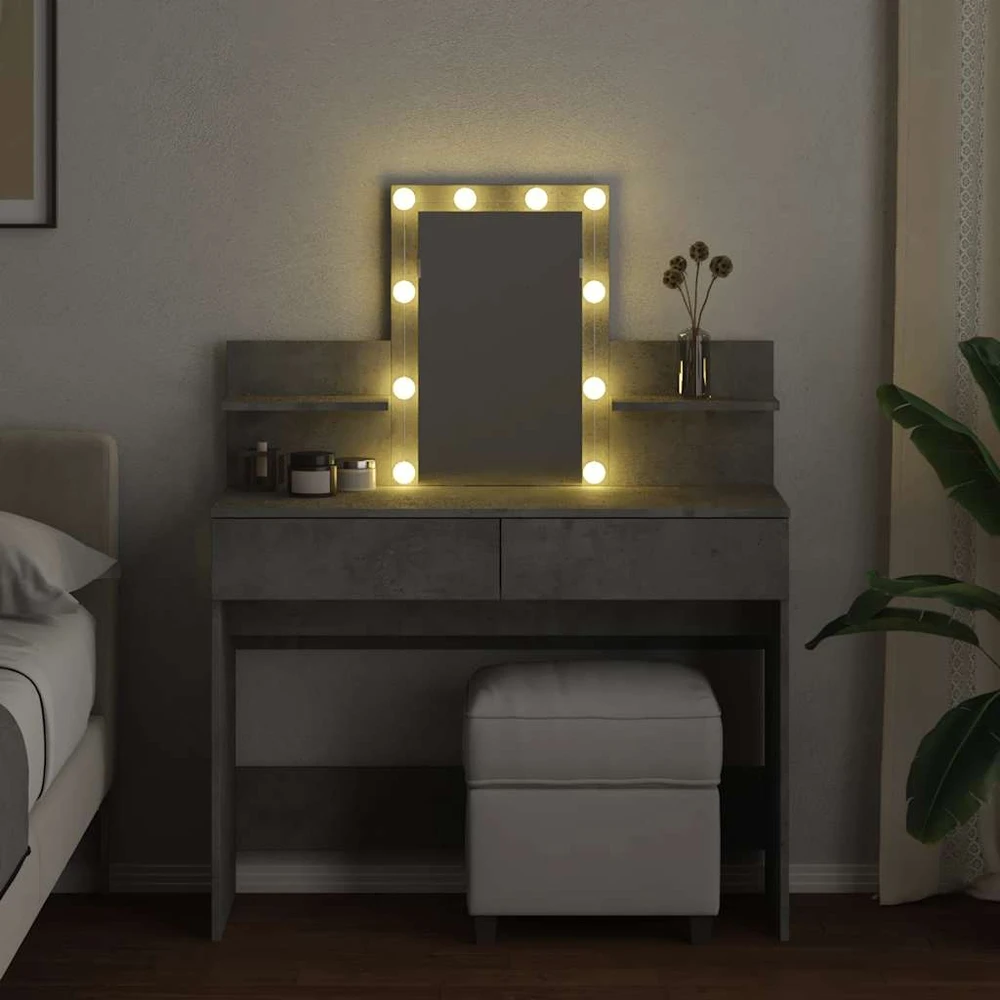 Kosmetinis staliukas su LED, betono pilkas, 100x40x130cm