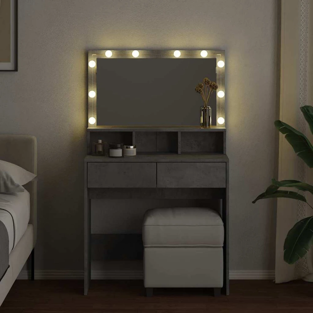 Kosmetinis staliukas su LED, betono pilkas, 80x41x134,5cm