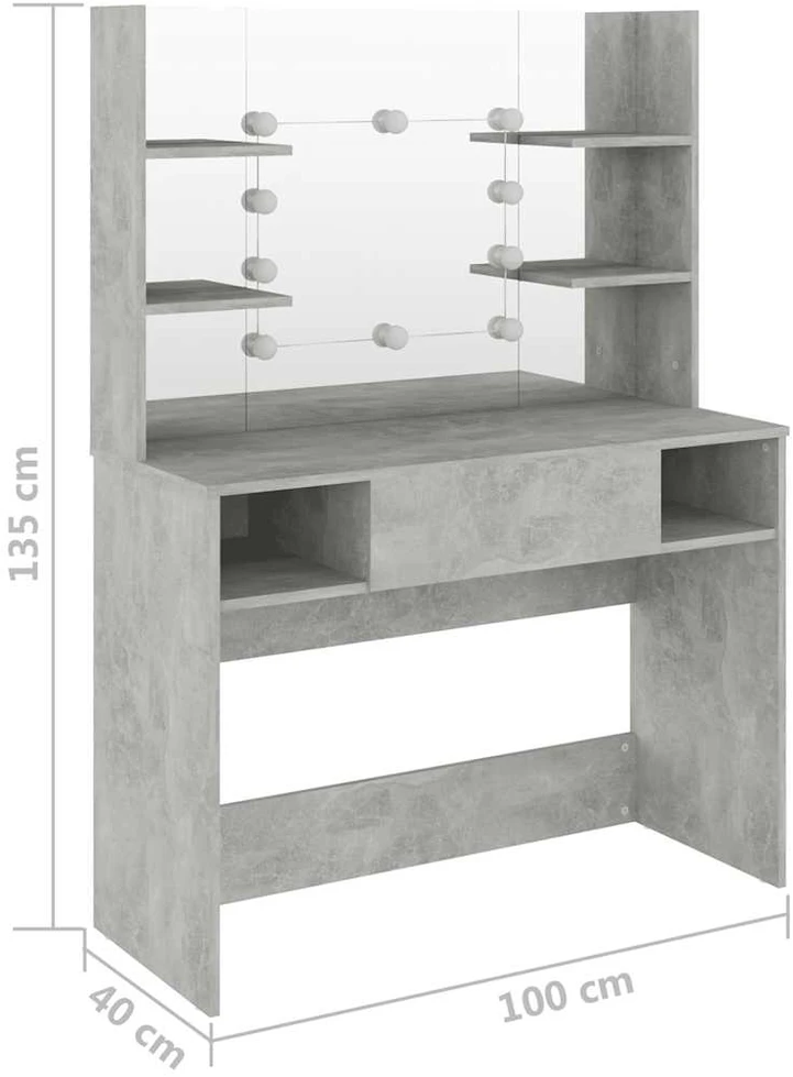 Kosmetinis staliukas su LED, betono pilkas, 100x40x135cm, MDF