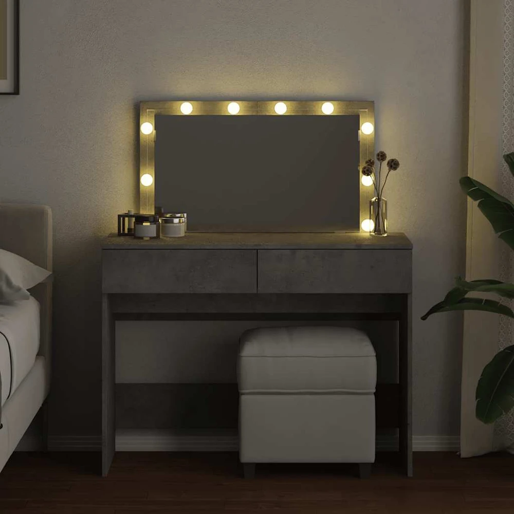 Kosmetinis staliukas su LED, betono pilkas, 100x40x120cm