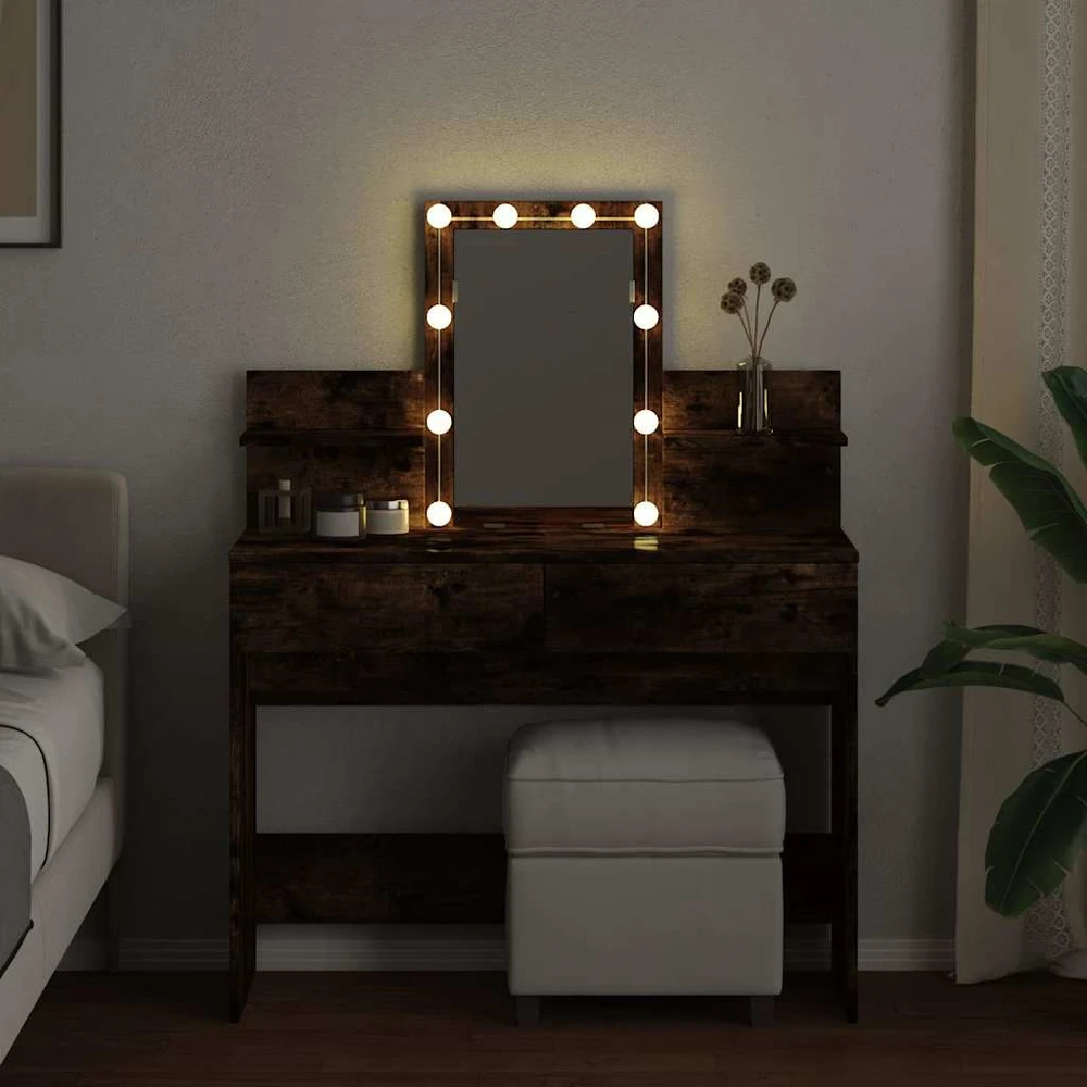 Kosmetinis staliukas su LED, dūminio ąžuolo, 100x40x130cm