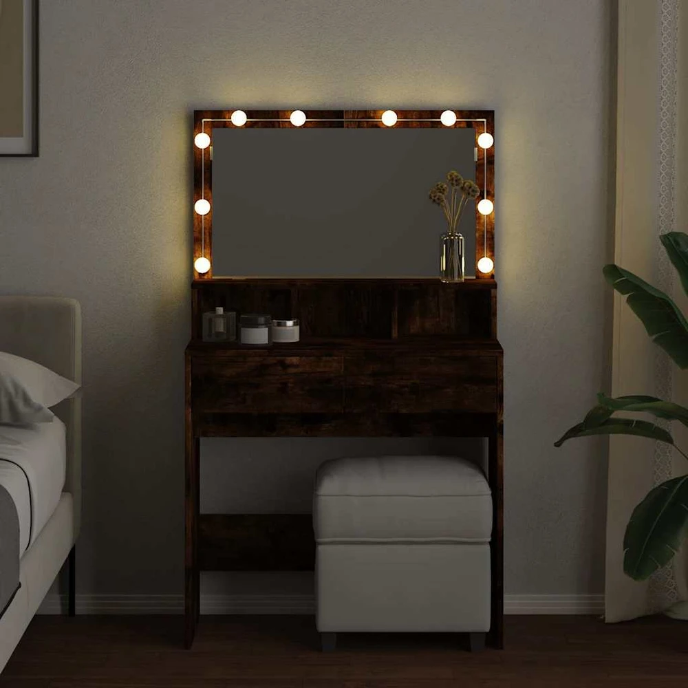 Kosmetinis staliukas su LED, dūminio ąžuolo, 80x41x134,5cm