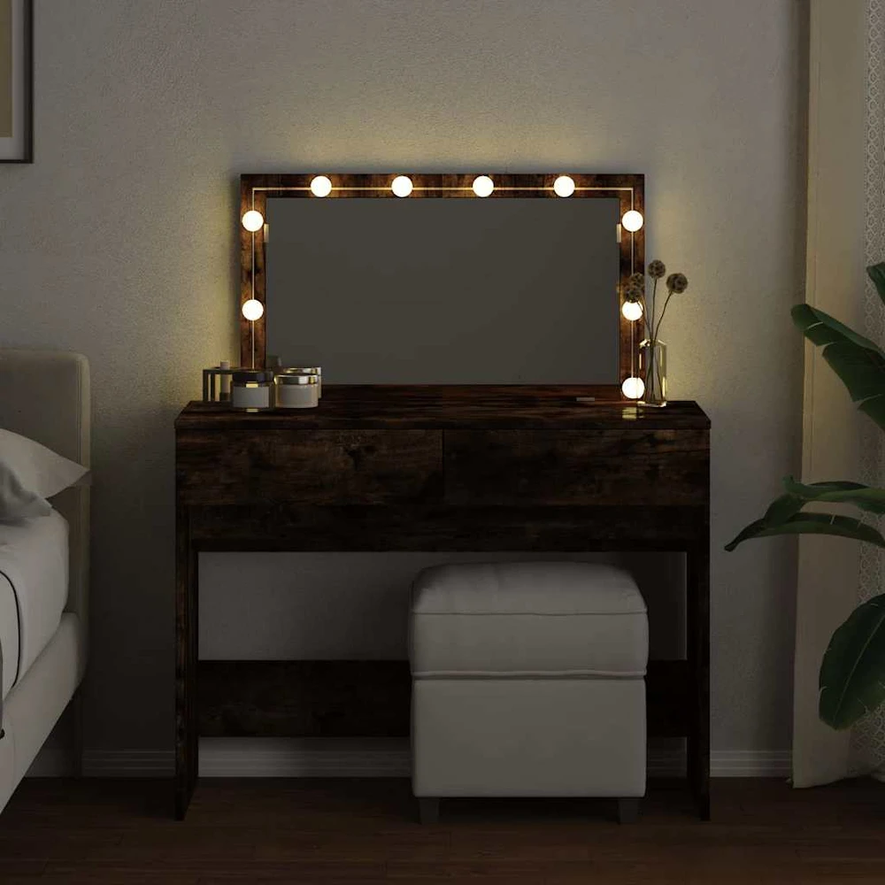 Kosmetinis staliukas su LED, dūminio ąžuolo, 100x40x120cm