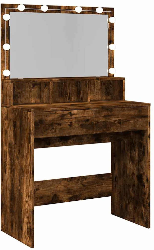 Kosmetinis staliukas su LED, dūminio ąžuolo, 80x41x134,5cm