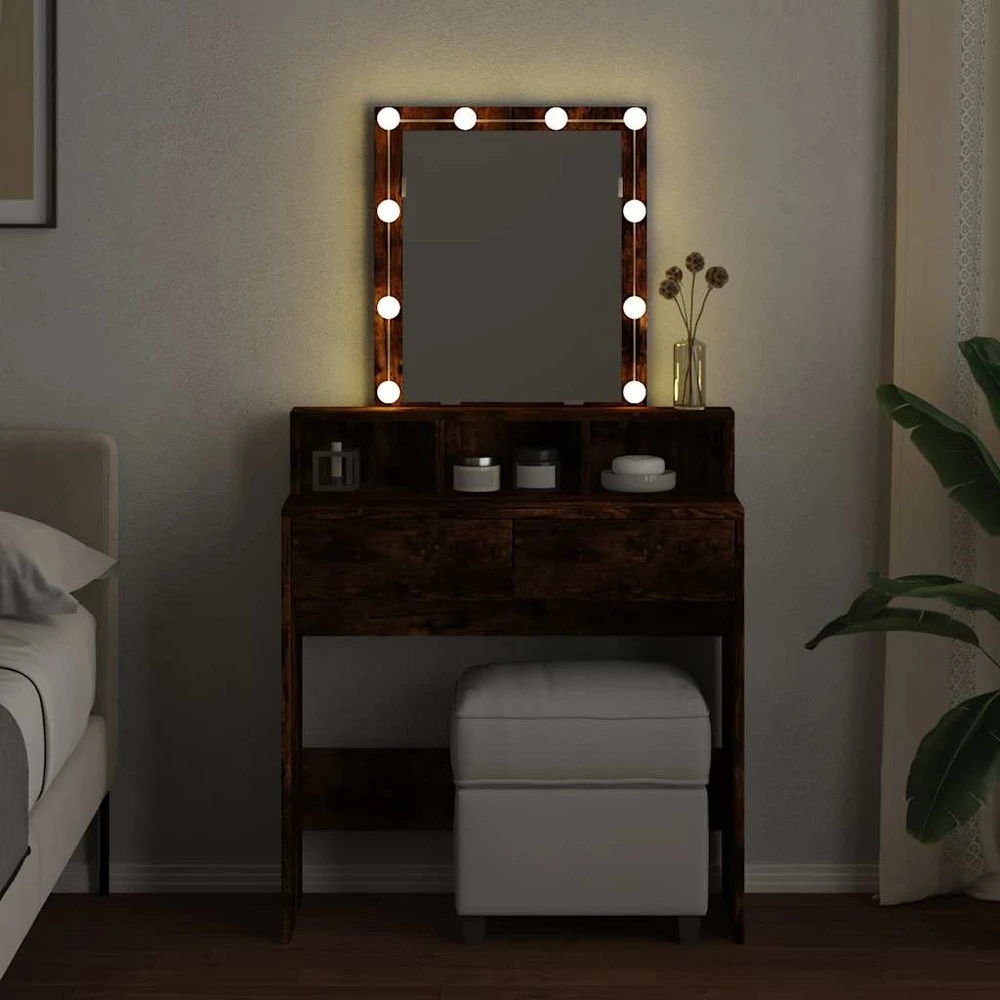 Kosmetinis staliukas su LED, dūminio ąžuolo, 80x41x144,5cm
