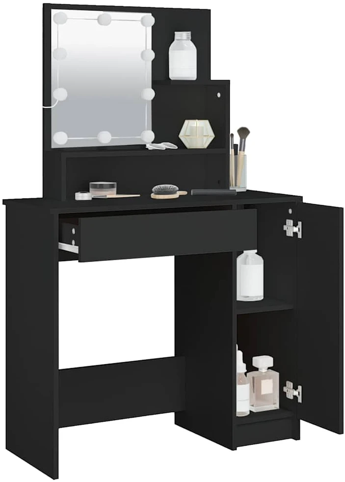 Kosmetinis staliukas su LED, juodas, 86,5x35x136cm