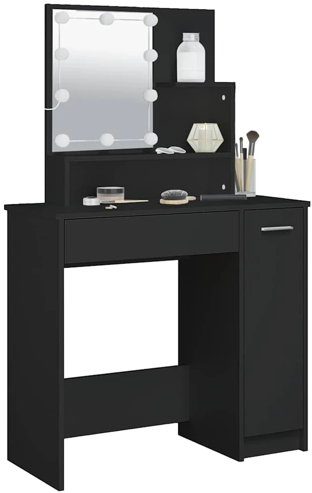 Kosmetinis staliukas su LED, juodas, 86,5x35x136cm