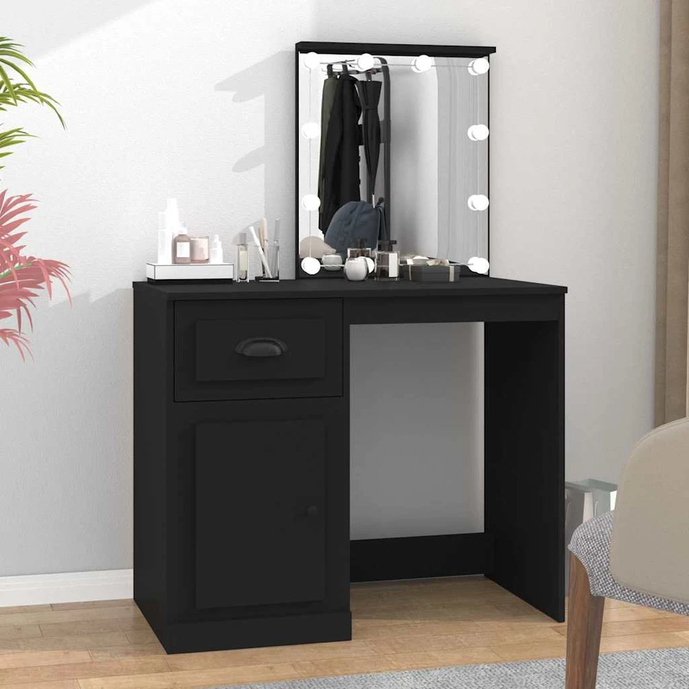Kosmetinis staliukas su LED, juodas, 90x50x132,5cm, mediena