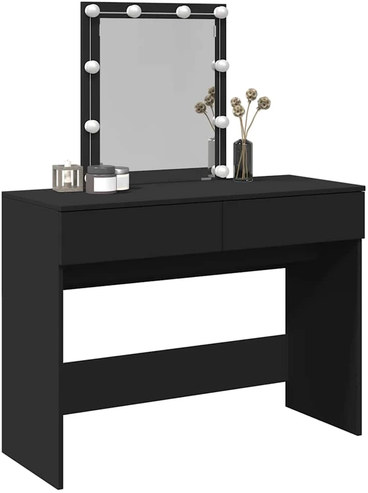 Kosmetinis staliukas su LED, juodos spalvos, 100x40x130cm