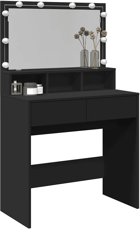 Kosmetinis staliukas su LED, juodos spalvos, 80x41x134,5cm