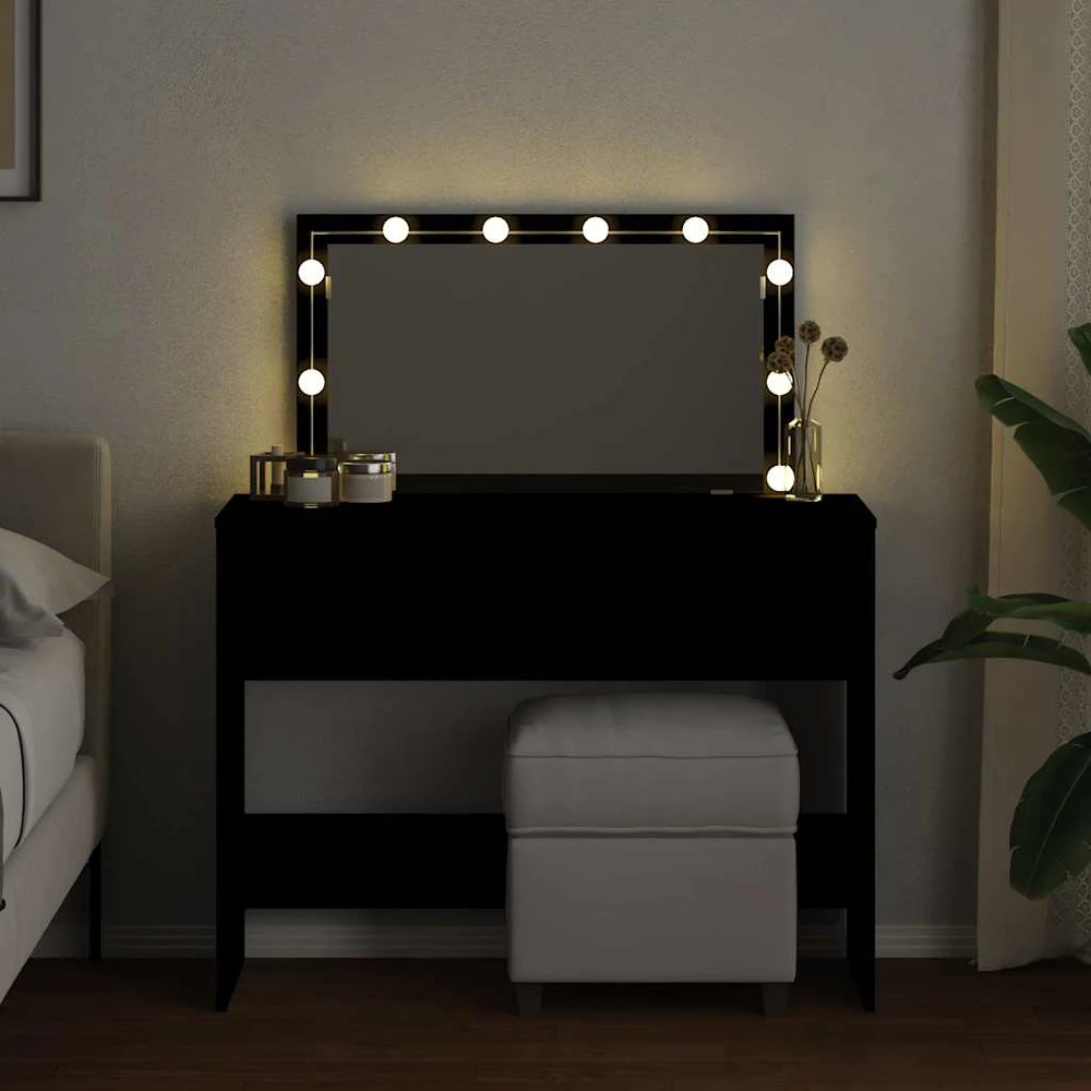 Kosmetinis staliukas su LED, juodos spalvos, 100x40x120cm