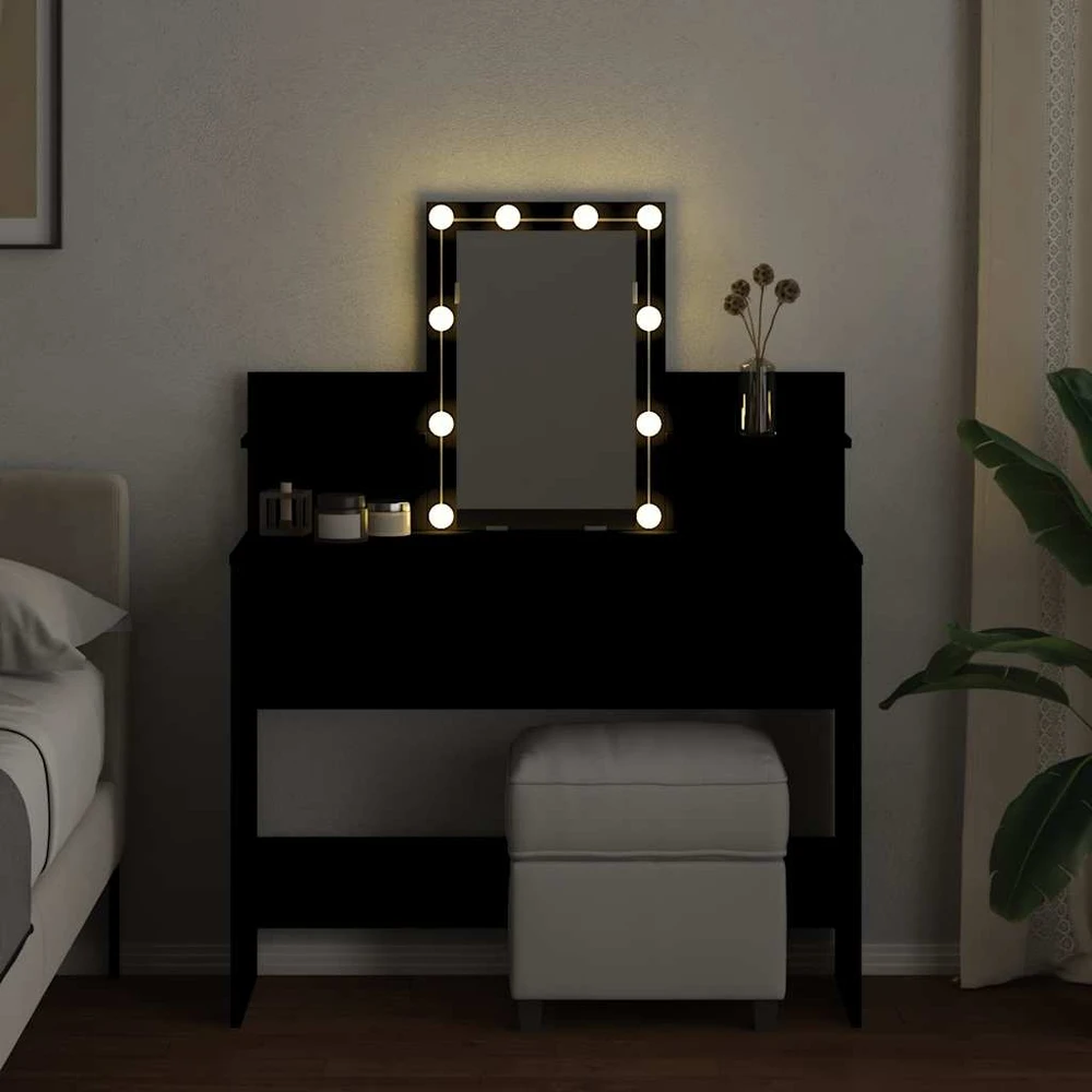 Kosmetinis staliukas su LED, juodos spalvos, 100x40x130cm