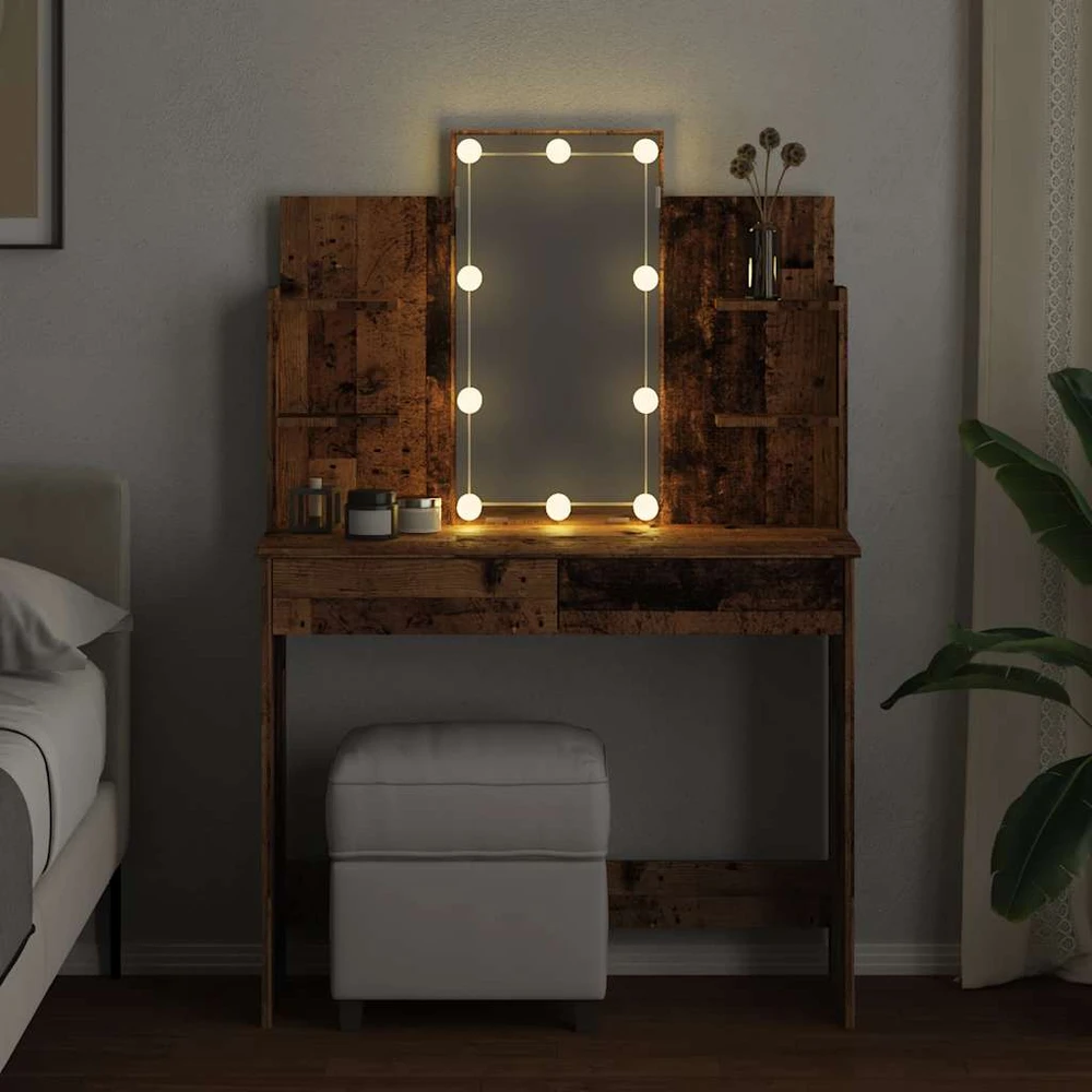 Kosmetinis staliukas su LED lemputėmis, medienos, 96x40x142cm