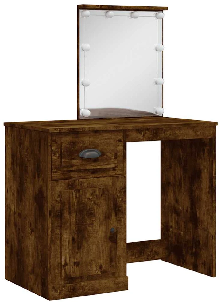 Kosmetinis staliukas su LED lemputėmis, dūminis, 90x42x132,5cm