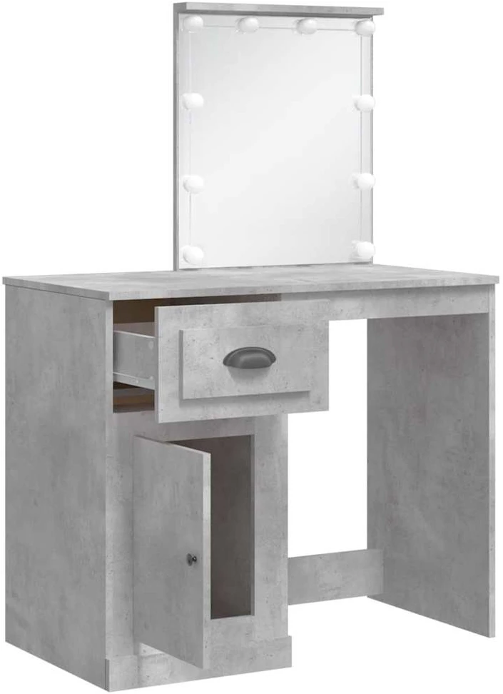 Kosmetinis staliukas su LED lemputėmis, betono, 90x42x132,5cm