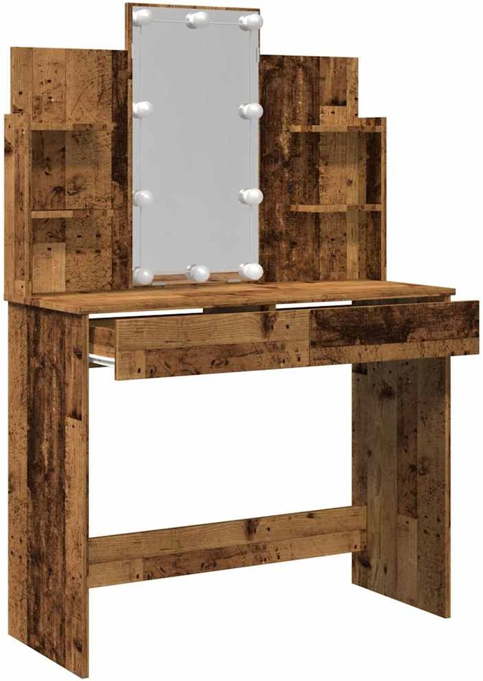 Kosmetinis staliukas su LED lemputėmis, medienos, 96x40x142cm