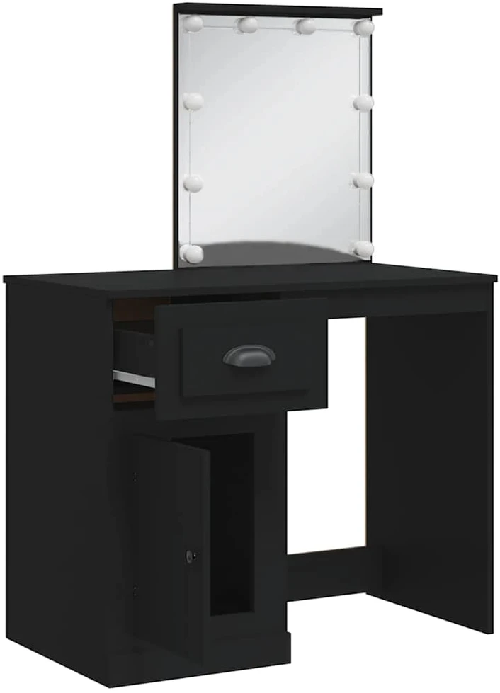Kosmetinis staliukas su LED lemputėmis, juodas, 90x42x132,5cm