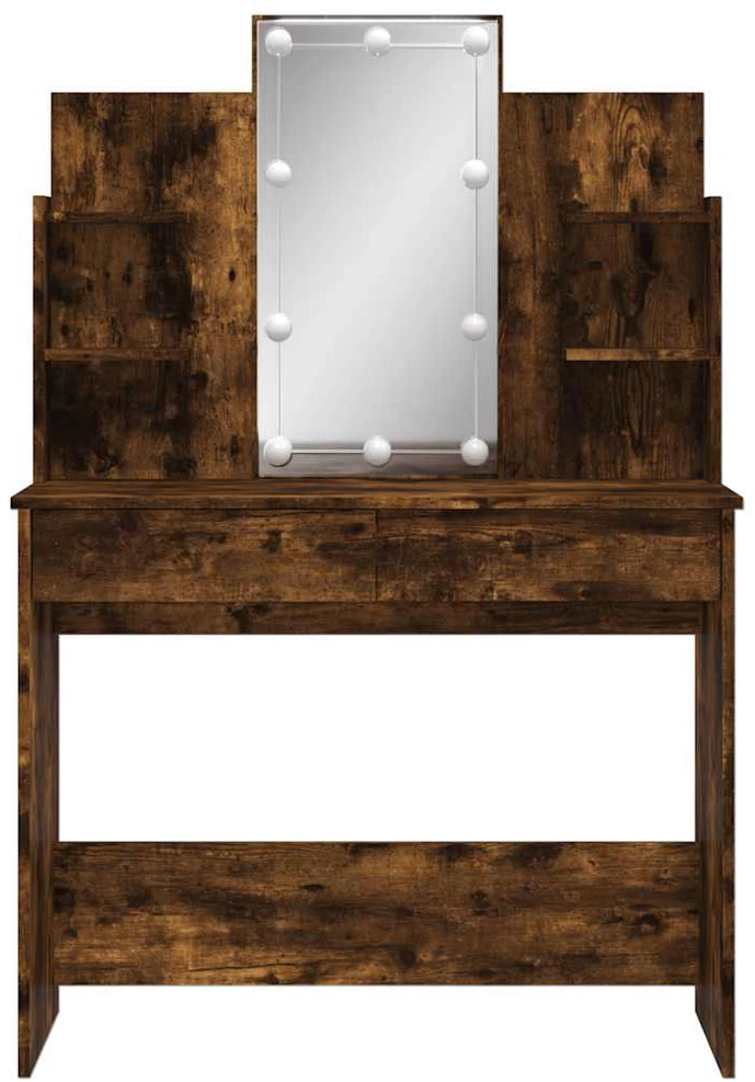 Kosmetinis staliukas su LED lemputėmis, dūminis, 96x40x142cm