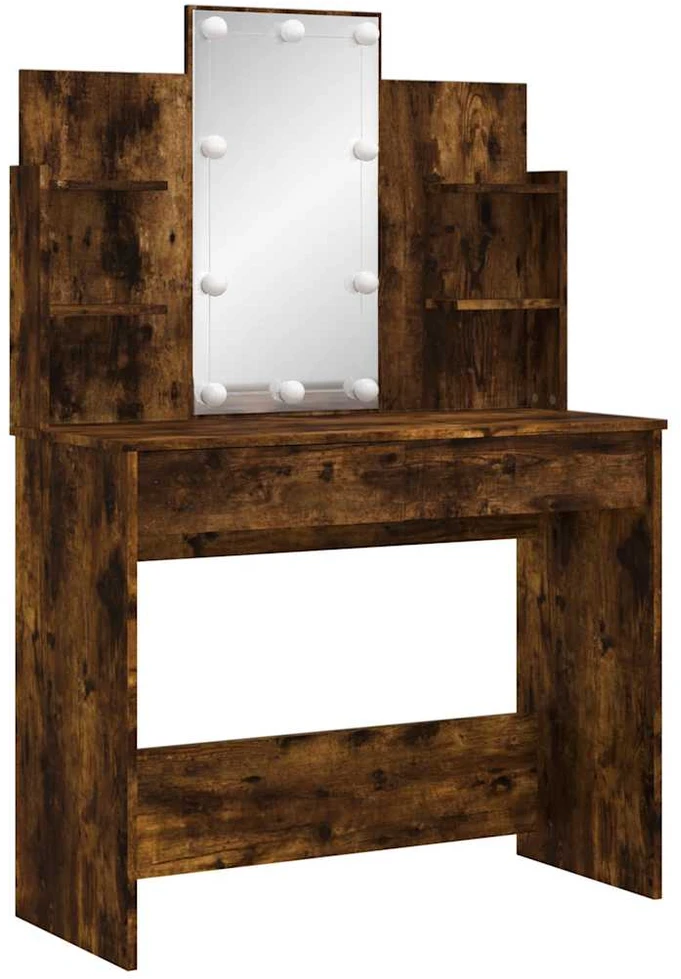 Kosmetinis staliukas su LED lemputėmis, dūminis, 96x40x142cm