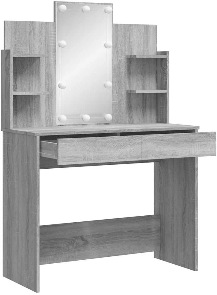 Kosmetinis staliukas su LED lemputėmis, pilkas, 96x40x142cm