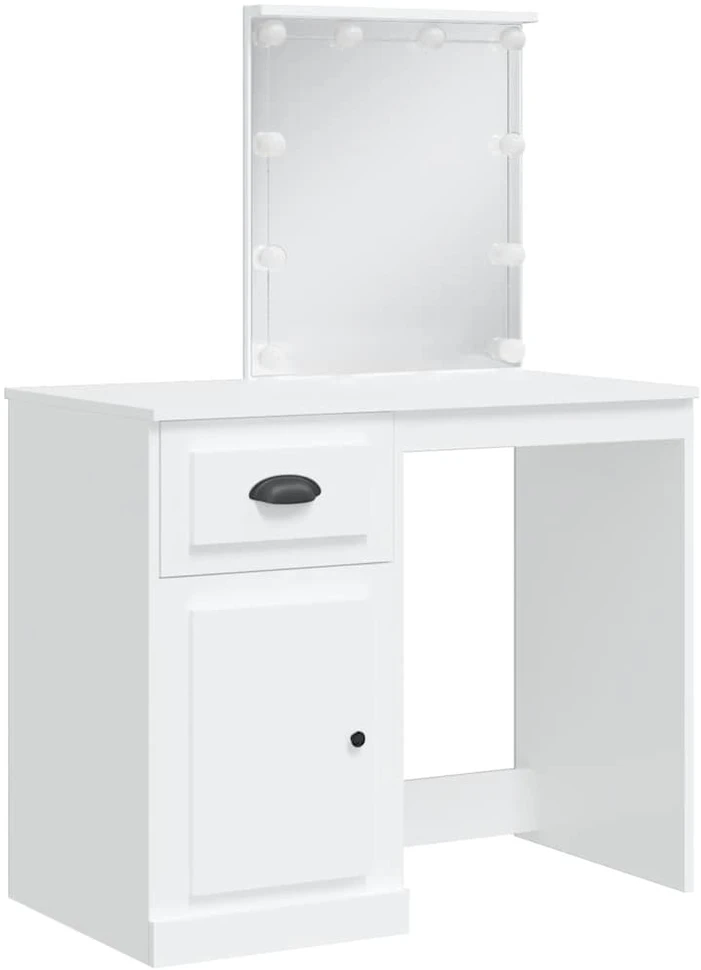 Kosmetinis staliukas su LED lemputėmis, baltas, 90x42x132,5cm