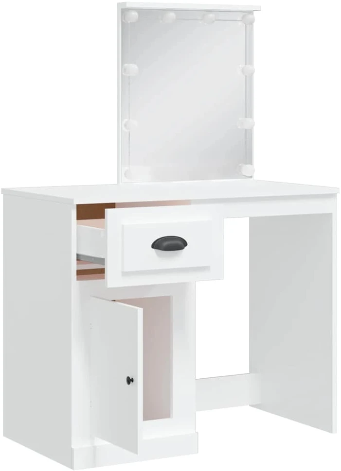 Kosmetinis staliukas su LED lemputėmis, baltas, 90x42x132,5cm