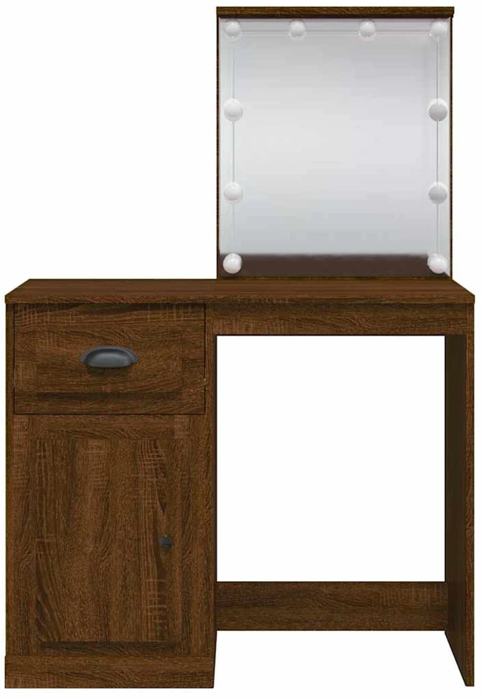 Kosmetinis staliukas su LED lemputėmis, rudas, 90x42x132,5cm