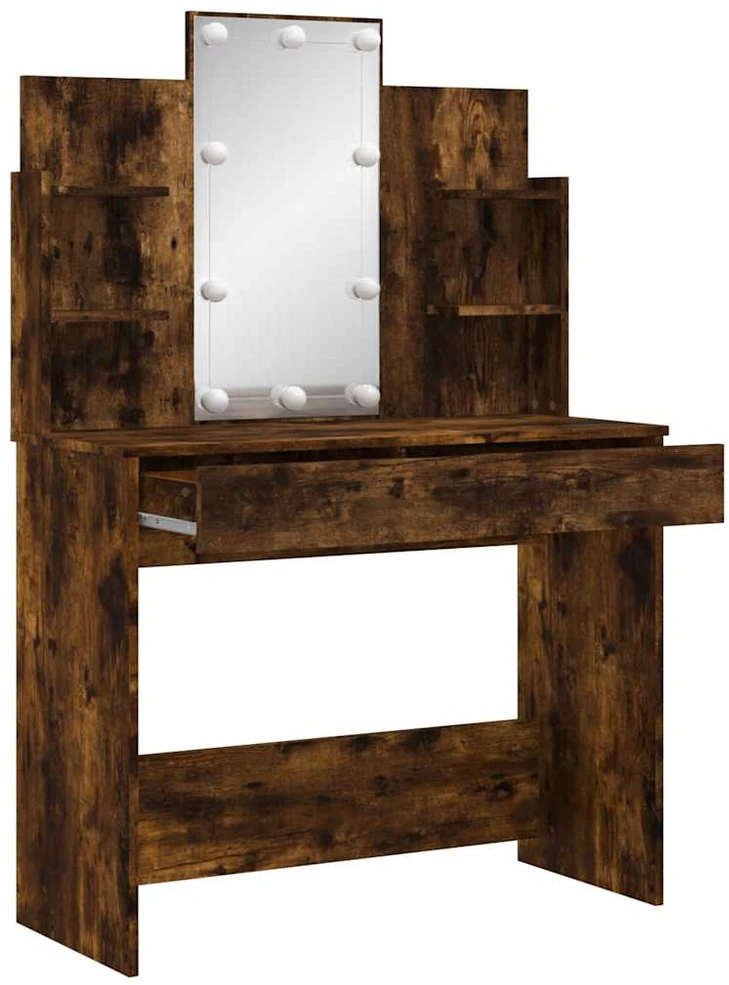Kosmetinis staliukas su LED lemputėmis, dūminis, 96x40x142cm